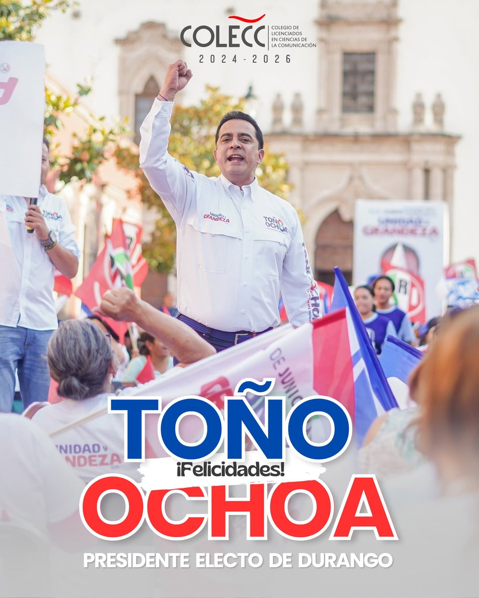 ColeccDgo's tweet image. Los Licenciados en Ciencias de la Comunicación que integramos el COLECC felicitamos a @josejoseantonio por haber obtenido la mayoría de votos en esta pasada elección y ser el Presidente Electo 👏🏻👏🏻👏🏻