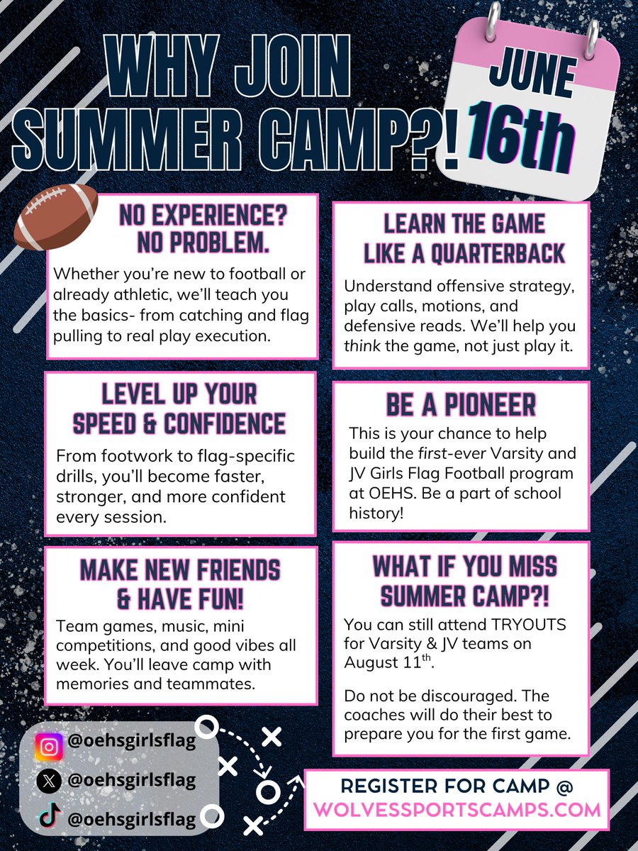 Register for our inaugural Girls Flag Football Summer Camp at wolvessportscamps.com
