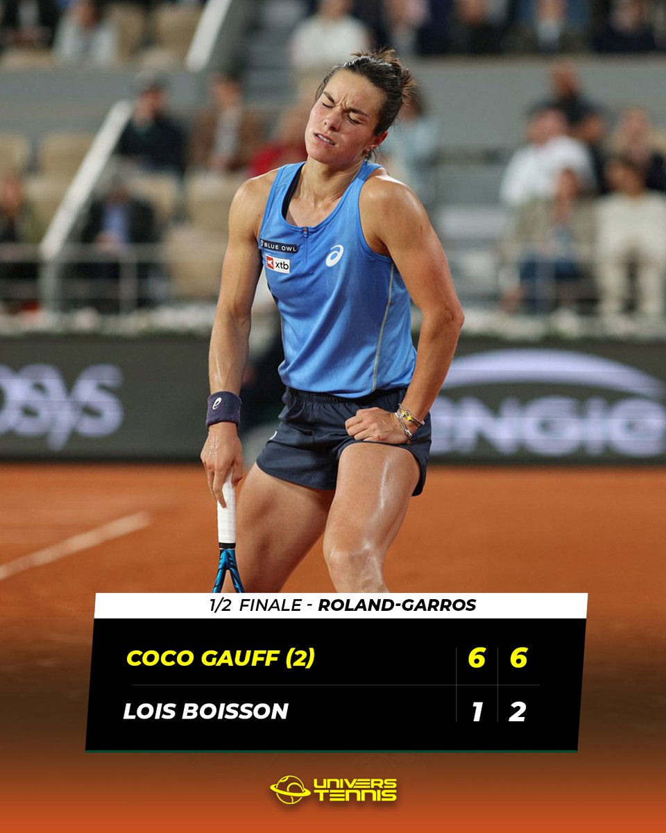 FIN DE L’AVENTURE POUR BOISSON ❌🇫🇷

Loïs Boisson s’arrête en demi-finale de #RolandGarros, battue par la n°2 mondiale, Coco Gauff.

Tu nous as fait rêver, Loïs. Merci pour cette magnifique épopée, c’était EXCEPTIONNEL. 🇫🇷 👏