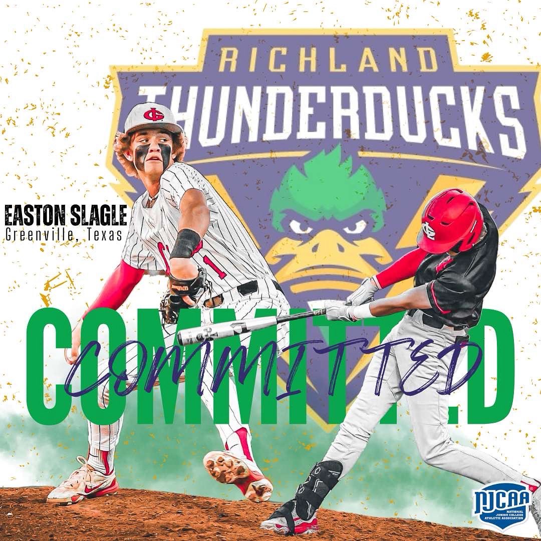 Easton Slagle (@easton_slagle) on Twitter photo I am blessed to announce that I will be furthering my academic and athletic career at Richland College. I would like to thank everyone along the way for helping me earn this amazing opportunity. Go ducks! ⚡️🦆 <a href="/DucksBsb/">Richland Thunderducks Baseball</a> <a href="/JBren16/">Jimmy Brenneman</a> #AGTG #Committed I am blessed to announce that I will be furthering my academic and athletic career at Richland College. I would like to thank everyone along the way for helping me earn this amazing opportunity. Go ducks! ⚡️🦆 <a href="/DucksBsb/">Richland Thunderducks Baseball</a> <a href="/JBren16/">Jimmy Brenneman</a> #AGTG #Committed