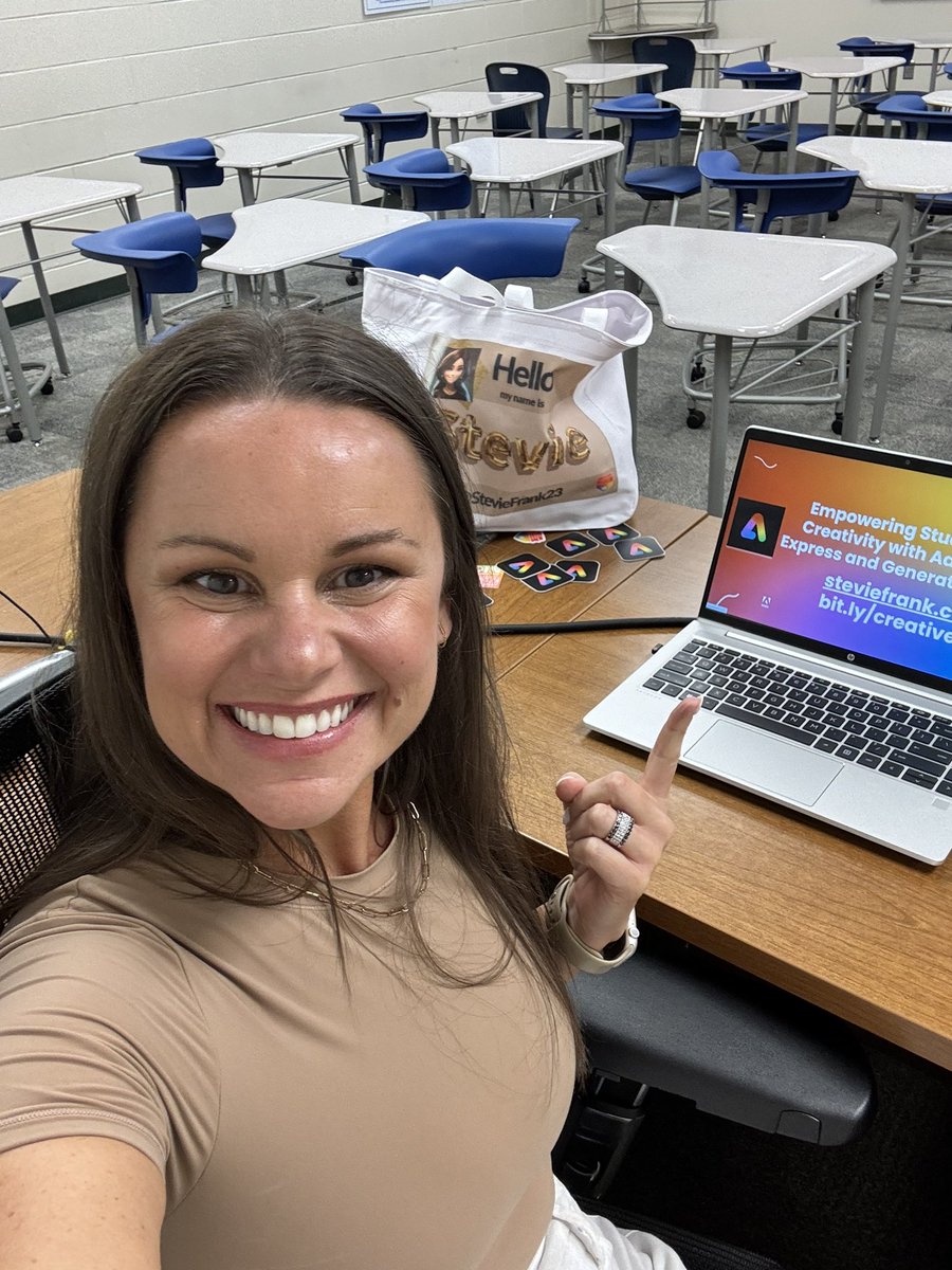 steviefrank23's tweet image. Getting ready to present on @adobe for Empowering student creativity with @AdobeExpress and Generative #AI!
Always love to squeeze in AI literacy wherever I can 😉
P.S- I’ve got swag!!!! 😆 #SparkSummit
