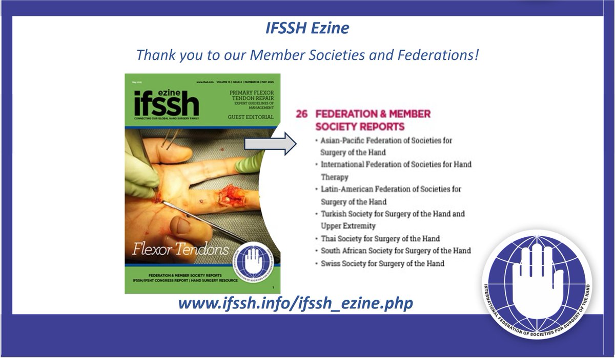 IFSSHand's tweet image. Stay in the loop with the May 2025 Ezine, featuring the latest from our member societies and federations! 🌍📰 Find out what's new in hand surgery at ifssh.info/ifssh_ezine.php.🤚🌎✋ #HandSurgery #WeAreIFSSH @IFSHandTherapy