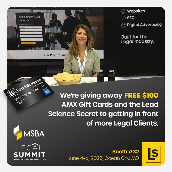 We want to talk about growing your law firm &amp; <a href="/MarylandBar/">MDStateBar</a> Legal Summit, that talk comes with a gift.

Stop by Booth #32 to get a $100 AMX Gift Card &amp; learn how Lead Science can win you more business - bit.ly/3H0CuBc

There's a science to digital marketing. Lead Science.
