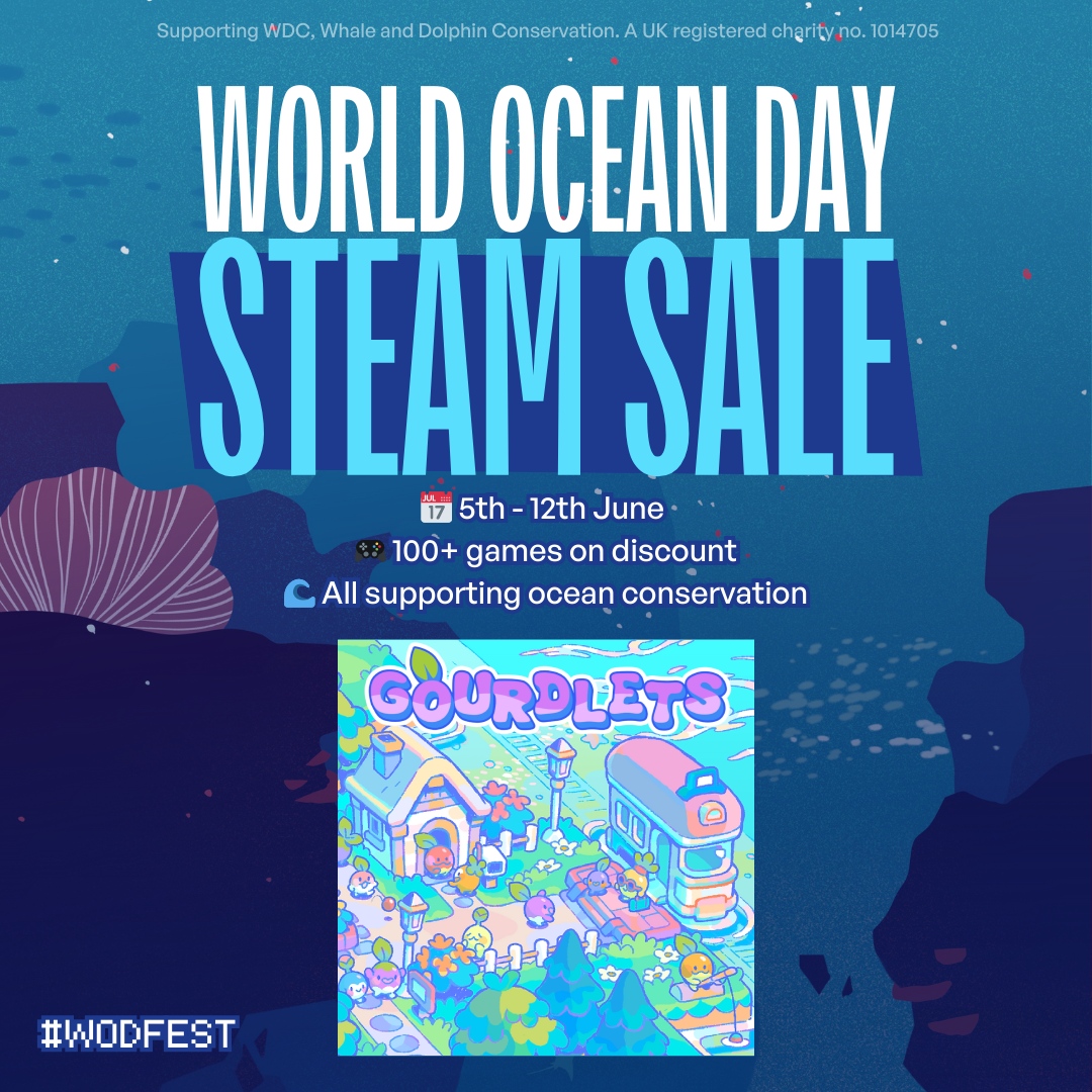 AuntyGames's tweet image. The #WorldOceanDay Steam sale is LIVE! 🌊

Grab Gourdlets &amp;amp; 200+ others at huge discounts while supporting @whalesorg&apos;s lovely mission for safer seas. 🐳 Don’t miss out! 💙

👉 Buy now:  bit.ly/WODSale25

@GamesForWaves  #WODFEST