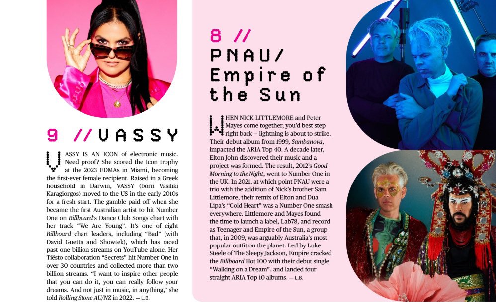 VASSY (@vassy) on Twitter photo Can’t believe I’m ranked #9 on Rolling Stone AU/NZ’s 50 Greatest Electronic Acts of All Time 😱💫 Honored to be named alongside legends like Dom Dolla, Pnau & FISHER. <a href="/rollingstoneaus/">Rolling Stone AU/NZ</a>
#RollingStone #EDM #VASSY <a href="/rollingstoneaus/">Rolling Stone AU/NZ</a> ♥️ Can’t believe I’m ranked #9 on Rolling Stone AU/NZ’s 50 Greatest Electronic Acts of All Time 😱💫 Honored to be named alongside legends like Dom Dolla, Pnau & FISHER. <a href="/rollingstoneaus/">Rolling Stone AU/NZ</a>
#RollingStone #EDM #VASSY <a href="/rollingstoneaus/">Rolling Stone AU/NZ</a> ♥️