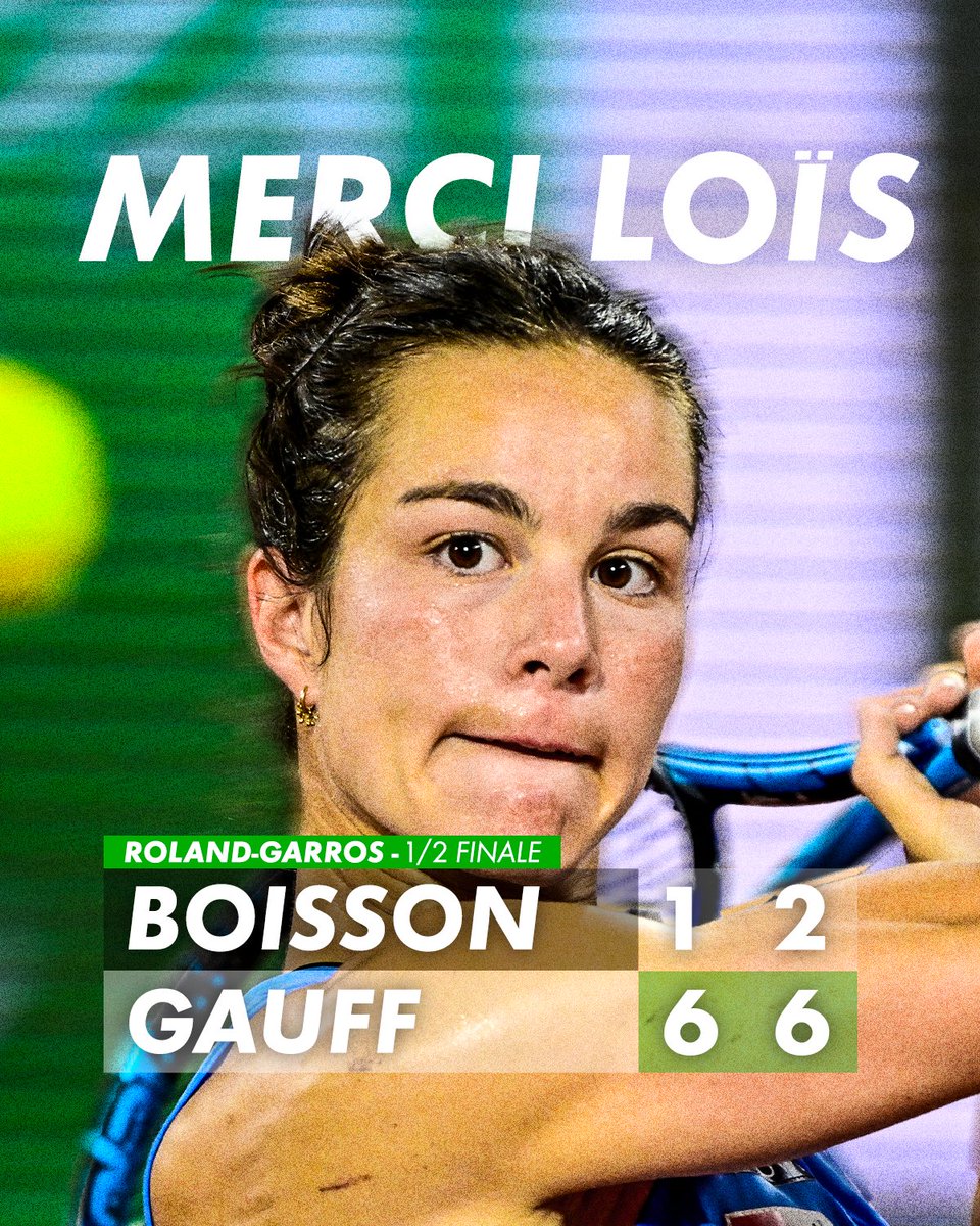 MERCI LOÏS 🥺

La Française n'a rien pu faire face à la numéro 2 mondiale Coco Gauff qui s'impose en à peine 1h10 😤

Merci pour les émotions ✨