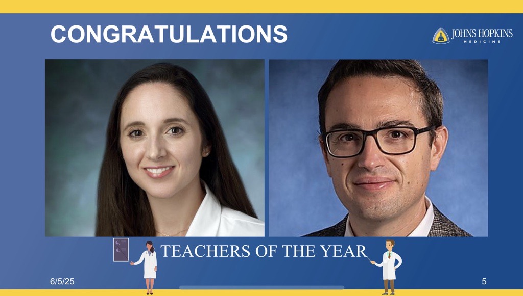 hopkinsheart's tweet image. We are proud to recognize Dr. Frank and Dr. Aronis as our Teachers of the Year! They generously give their time, energy, and expertise to our fellows - always going the extra mile to educate and support them. We are grateful for you both! @RachelCFrankMD @aroniskn
