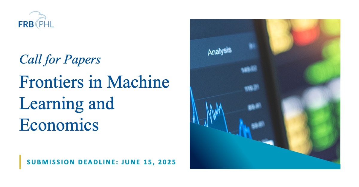 Phila Fed Research (@philfedresearch) on Twitter photo We invite research paper submissions for an upcoming conference on #MachineLearning and #Economics cohosted by the Philadelphia Fed and <a href="/CAAI_Booth/">Center for Applied Artificial Intelligence</a>. Submission details -> bit.ly/43fWtn1
#CallForPapers We invite research paper submissions for an upcoming conference on #MachineLearning and #Economics cohosted by the Philadelphia Fed and <a href="/CAAI_Booth/">Center for Applied Artificial Intelligence</a>. Submission details -> bit.ly/43fWtn1
#CallForPapers