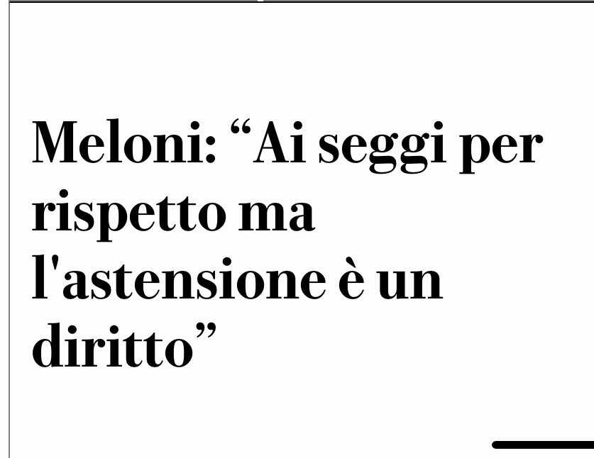 L’astensione è un diritto
Ma per i cittadini comuni
Chi ricopre un alto incarico istituzionale non può incitare all’astensione
DEVE essere un esempio di partecipazione democratica 
A meno di far pensare che Meloni non abbia capito ancora che carica ricopre #ahinoi