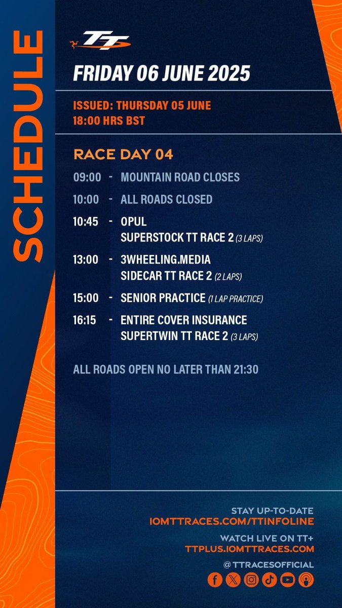 A reminder on tomorrow’s TT schedule