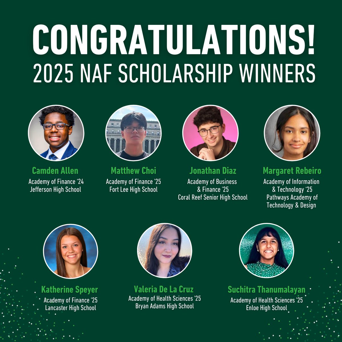 Congrats to this year’s NAF scholarship recipients! 🎉We’re proud to award $11,500 to 7 recent grads and alumni continuing their education full-time in college or vocational school. These future-ready leaders are just getting started! 🎓#BeFutureReady