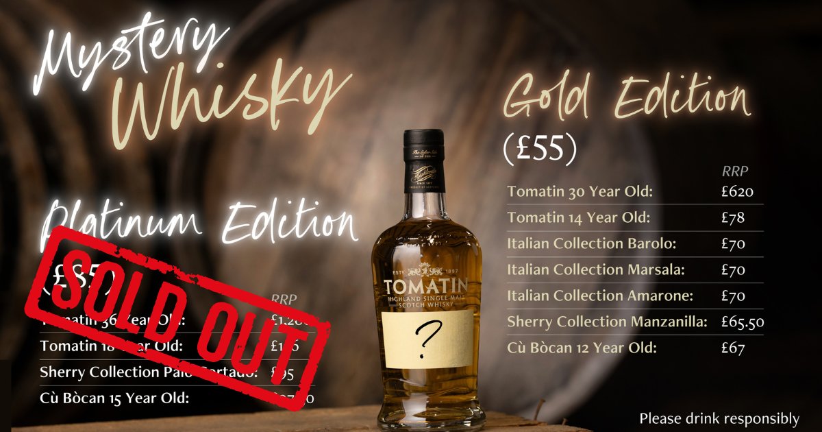 Tomatin1897's tweet photo. Looking for a Father’s Day gift? Surprise him with a Tomatin Mystery Whisky!

Our Platinum Edition is sold out, but the Gold Edition still shines ✨

From just £55, you could receive a mystery bottle worth up to £620.

Buy your Mystery Whisky here: https://t.co/aF81zVUna8 https://t.co/zeHsTHpf1N