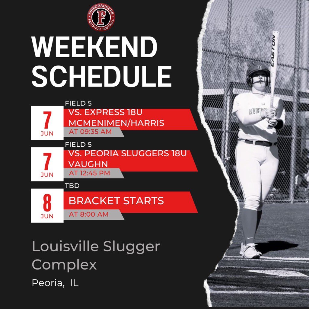 Weekend Schedule!
<a href="/CoachConnoyer/">Christy Connoyer</a> <a href="/coachferrell15/">Ben Ferrell</a> <a href="/CoachRedburn/">Mark Redburn</a> <a href="/CoachFerrill/">Ron Ferrill</a> <a href="/CoachSWillis22/">Sarah Willis</a> <a href="/Softball_ONU/">Olivet Nazarene Softball</a> <a href="/IL_Firecrackers/">Illinois Firecrackers 18U Adkins</a>