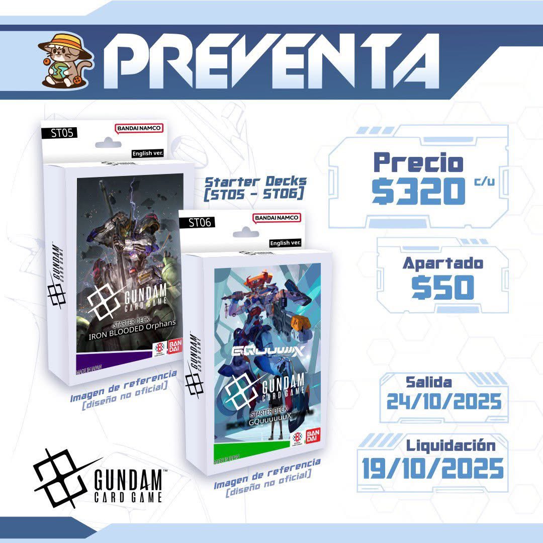 AnimeNoSekaiZac's tweet photo. ¡Buen día, Pilotos!👒😸
¡¡¡Gundam está aquí!!! 🛩️

El día de hoy les traemos la preventa de la segundada expansión y los nuevos Starter Decks del nuevovi TCG de Gundam 👀

Realizamos envíos a todo el país 🚚🇲🇽
#gundam #gundamtcg https://t.co/51E1weW4qY