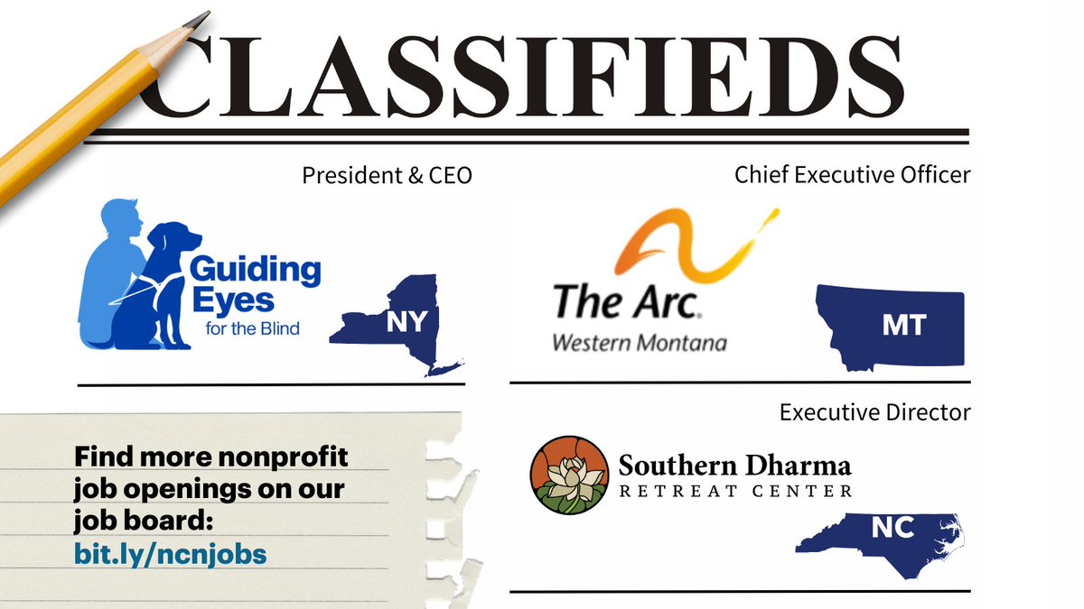 National Council of Nonprofits (@natlcouncilnps) on Twitter photo Weekly #NonprofitJobs:
🔹President & CEO <a href="/GuidingEyes/">Guiding Eyes</a> for $400-450k: bit.ly/4dQPPbK
🔹CEO at The Arc Western Montana for $140-155k: bit.ly/4dH9sD1
🔹Executive Director at the Southern Dharma Retreat Center for $72k: bit.ly/4kHE89l
#Nonprofits Weekly #NonprofitJobs:
🔹President & CEO <a href="/GuidingEyes/">Guiding Eyes</a> for $400-450k: bit.ly/4dQPPbK
🔹CEO at The Arc Western Montana for $140-155k: bit.ly/4dH9sD1
🔹Executive Director at the Southern Dharma Retreat Center for $72k: bit.ly/4kHE89l
#Nonprofits