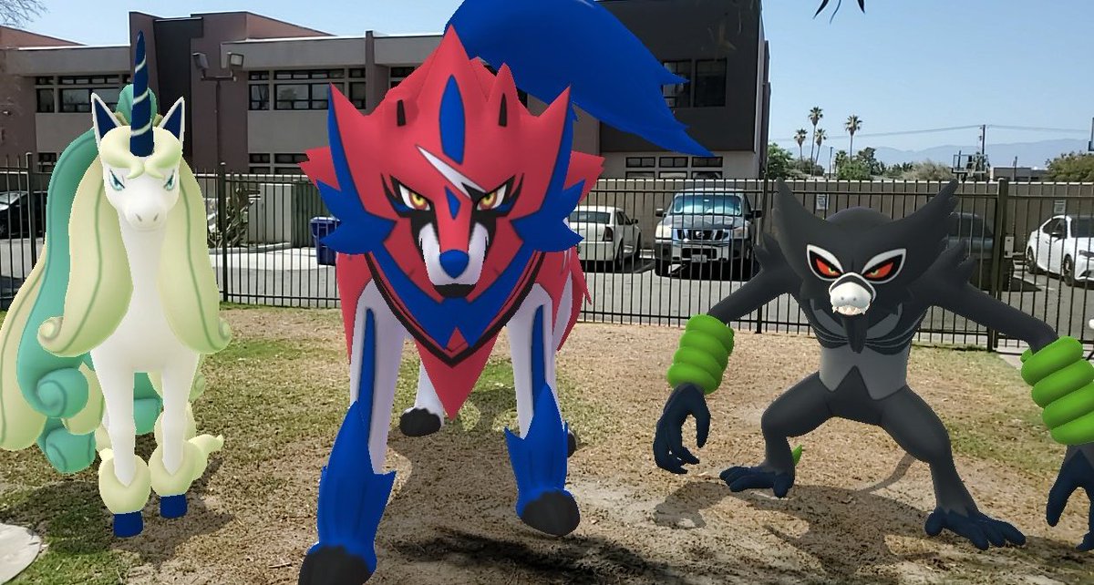 Meet Baneighneigh the Shiny Galarian Rapidash, Wally the Zamazenta, and Yono the Zarude! Pretty proud of them honestly. :) #PokemonGO #PokemonSwordShield