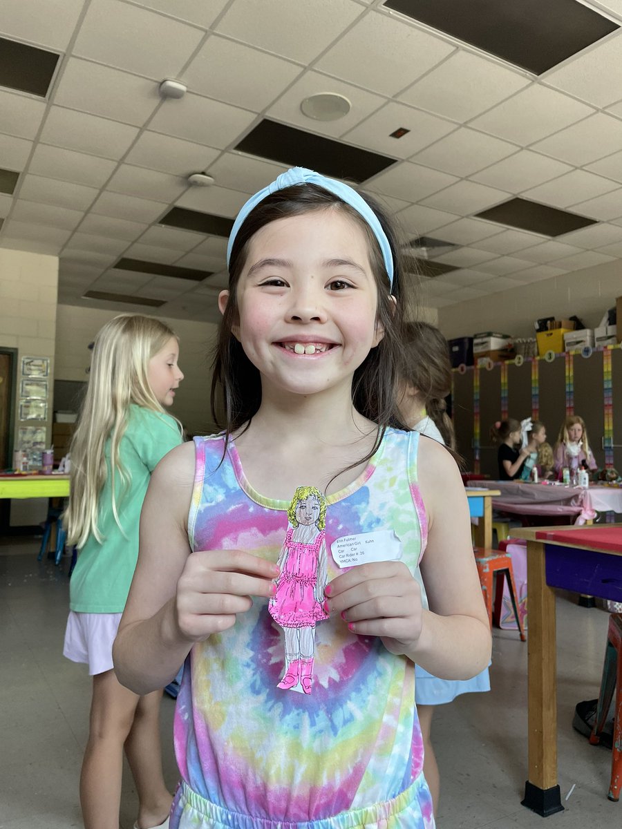 TaylorKuhn98's tweet photo. All Across America with The American Girls- Day 1 students learned about Pioneer Days with Kirsten in 1854 and the turn of the century in 1904 with Samantha! We made butter and paper dolls! We also began our canvas painting! We learned about quilt making &amp; designed one! https://t.co/pMGuHMtoWm
