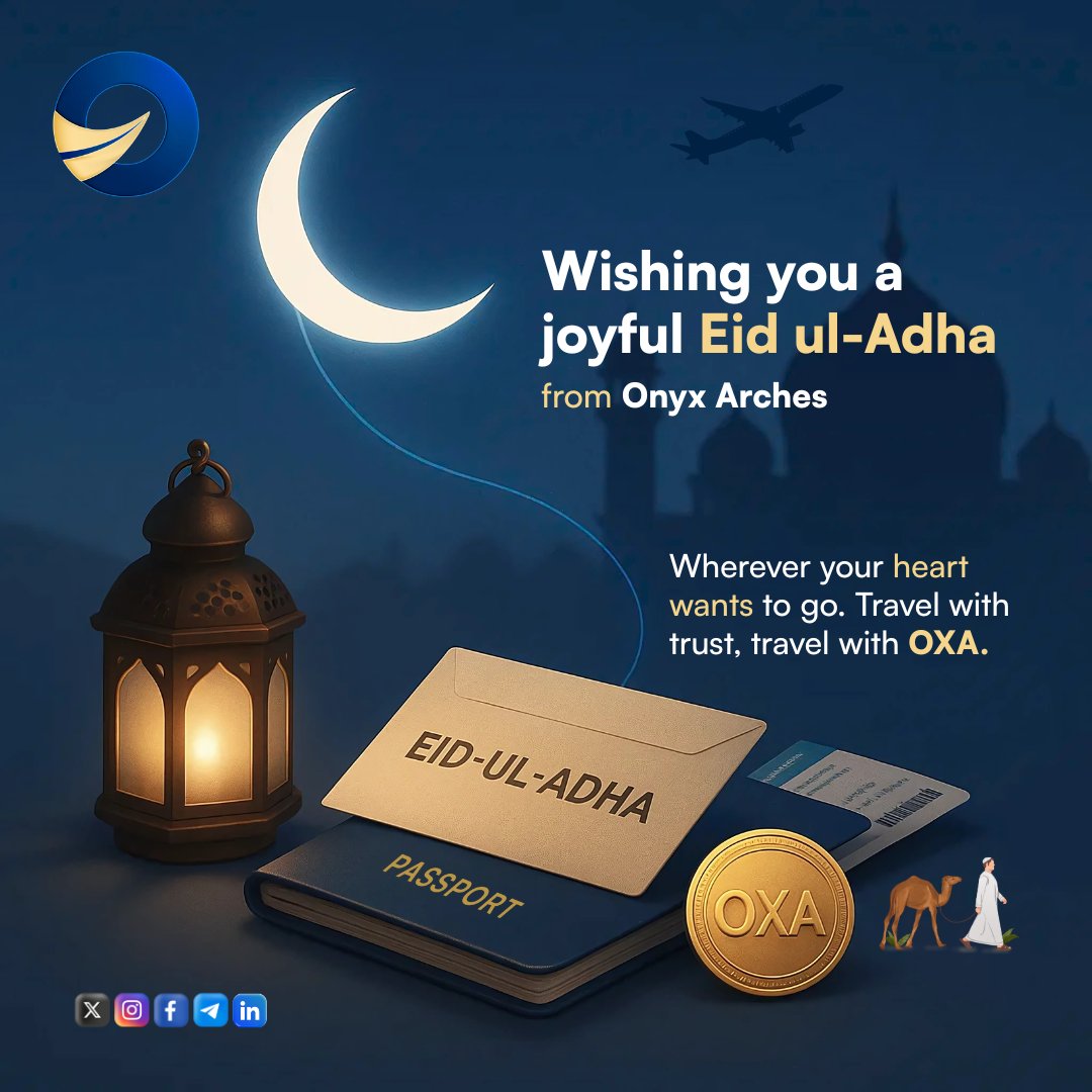 Eid ul-Adha Mubarak 🌙

May your days be filled with peace, your prayers with meaning, and your moments with joy.

Wherever you’re headed this Eid, travel with comfort and trust.

Warm wishes from the Onyx Arches team.

Fast &amp; Secure Digital Payments for Travel &amp; Stays