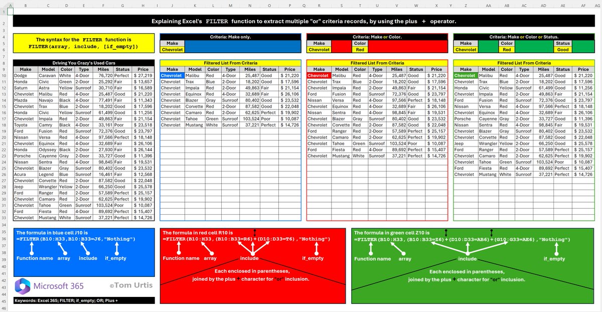 Tom’s Tutorials For Excel: Explaining Excel’s FILTER function to extract multiple "or" criteria records, by using the plus + operator.  A free, safe, downloadable interactive workbook is included!
atlaspm.com/toms-tutorials…