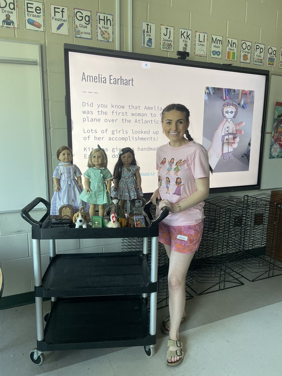 TaylorKuhn98's tweet photo. Day 2- students learned about colonial Williamsburg &amp; took a tea lesson like Felicity did! They also learned about struggles and hardships during the Great Depression (Kit) &amp; World War II at Pearl Harbor (Nanea). We made our own Amelia Earhart doll, Victory Garden, &amp; tree house! https://t.co/HL79XlJ2ct