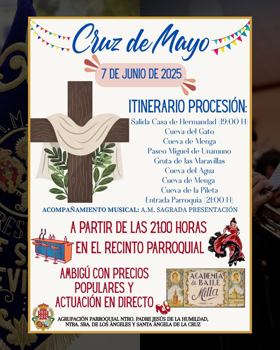AMENcarnación (@amencarnacion_) on Twitter photo Este fin de semana tenemos a la A. M. Juvenil Sagrada Presentación por partida doble.
👉🏼 Viernes 6 en Alcalá de Guadaíra junto a la querida Hdad. de la Tercera Palabra en su Cruz de Mayo
👉🏼 Sábado 7 en Sevilla Este junto a nuestra querida <a href="/aphumildad/">Agrupación Parroquial Humildad</a> en su Cruz de Mayo Este fin de semana tenemos a la A. M. Juvenil Sagrada Presentación por partida doble.
👉🏼 Viernes 6 en Alcalá de Guadaíra junto a la querida Hdad. de la Tercera Palabra en su Cruz de Mayo
👉🏼 Sábado 7 en Sevilla Este junto a nuestra querida <a href="/aphumildad/">Agrupación Parroquial Humildad</a> en su Cruz de Mayo