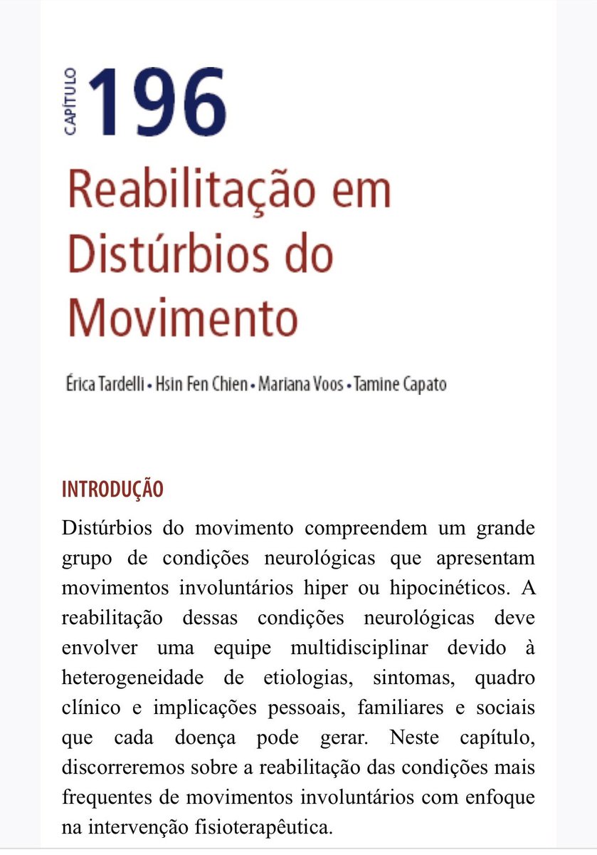 Feliz por contribuir em um capítulo do Tratado de Neurologia da Academia Brasileira de Neurologia, compartilhando um pouco da minha experiência com #reabilitação em #distúrbiosdomovimento Essa publicação é uma confirmação de que estamos no caminho certo. #Fisioterapia