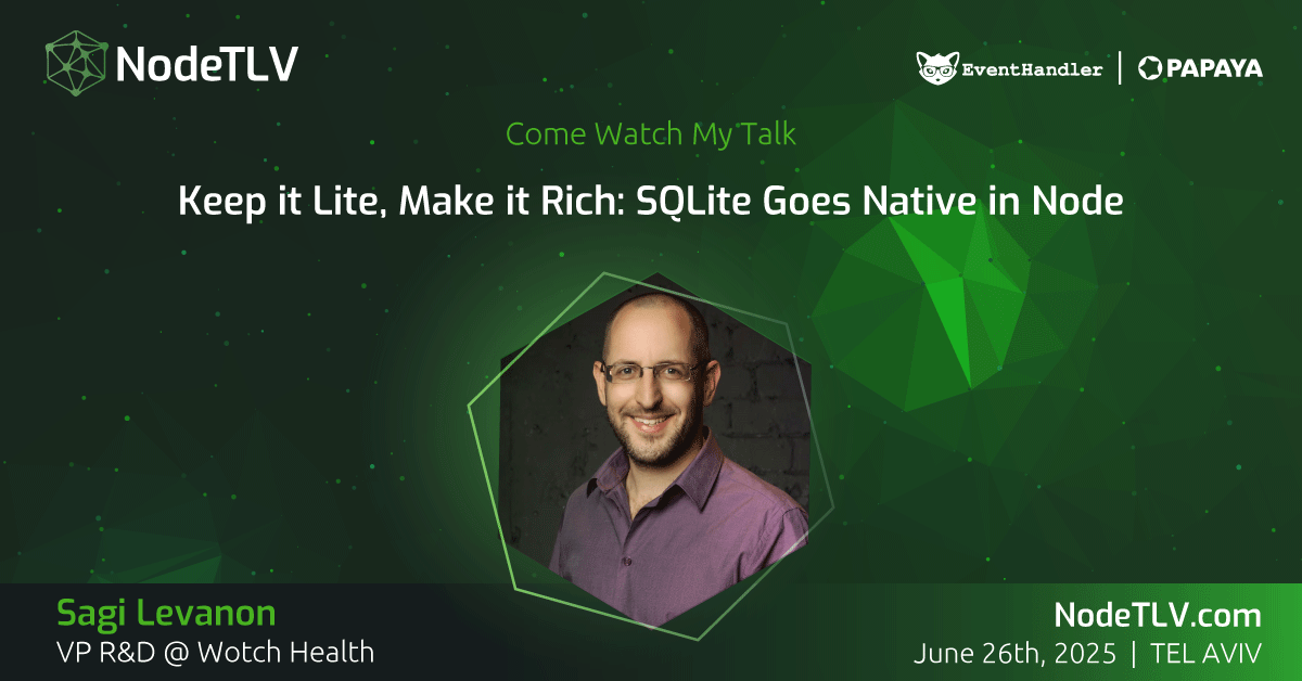 NodeTLV's tweet image. We are proud to announce that Sagi Levanon, VP R&D at Wotch Health, will be speaking at #NodeTLV '25!
Want to learn more?
Check out all the details at ๐ NodeTLV.com