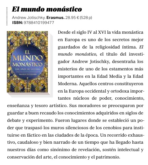 Nueva reseña de El mundo monástico, esta vez en <a href="/publishersmag/">Publishers</a>