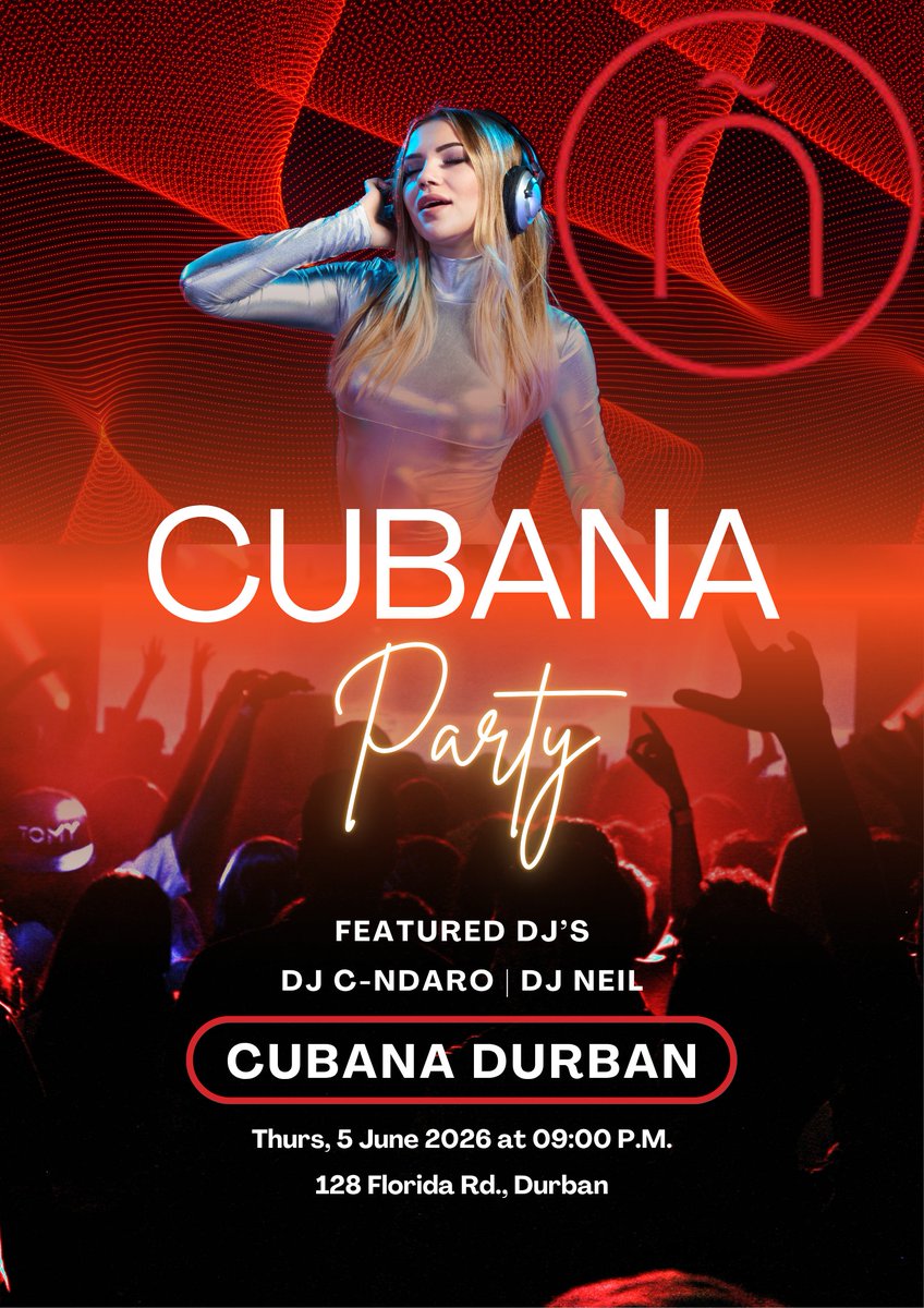 "Cubana Havana Lounge Durban Presents: #ComeAndBeSeen "Featuring DJ Neil and DJ C-Ndaro on the decks". "Get ready to groove to the rhythm of Deep Soulful House, Amapiano, 3 Step, and Afro House. Our DJs will keep you on your feet all night long.