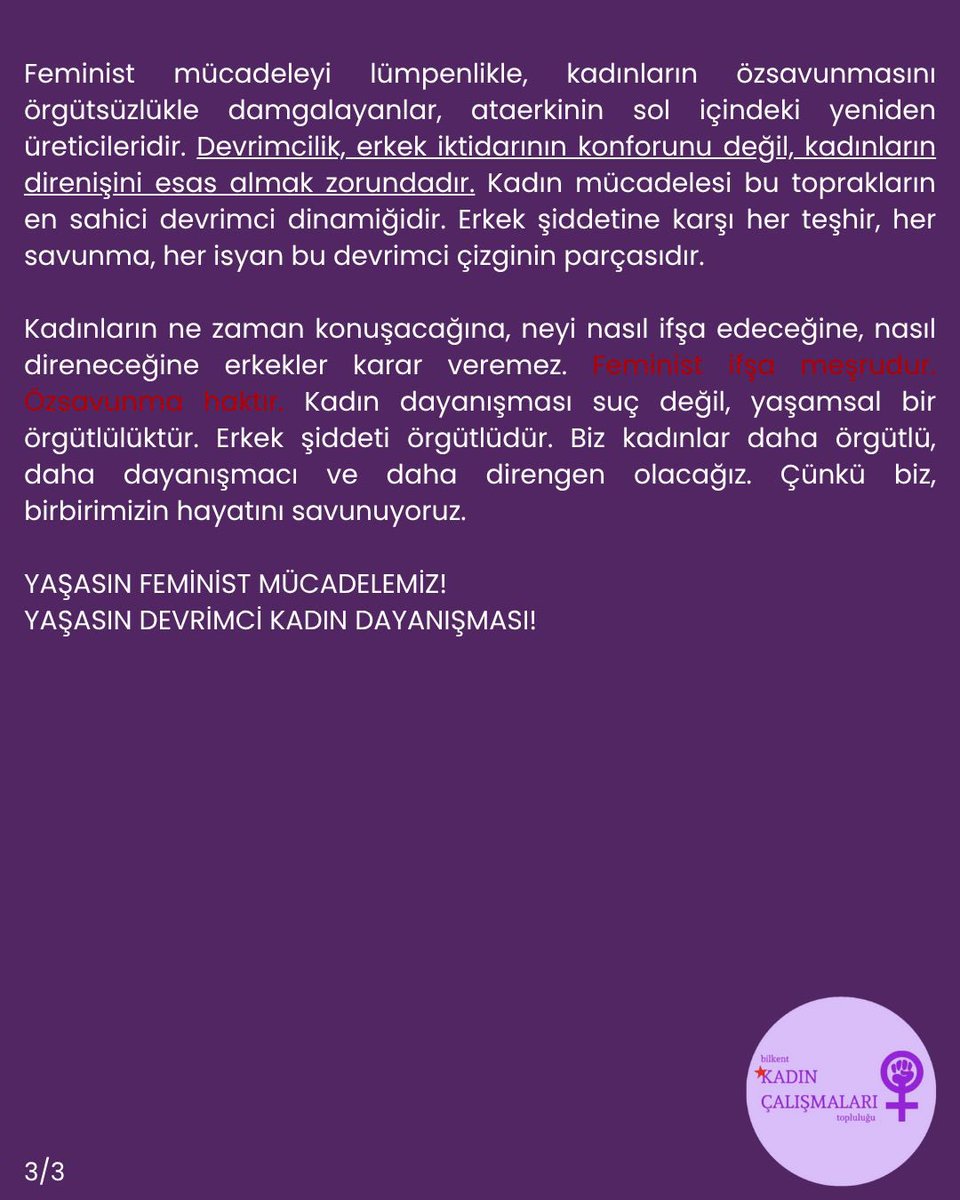 kctbilkent's tweet image. Feminist ifşa haktır!
Özsavunma yaşatır!