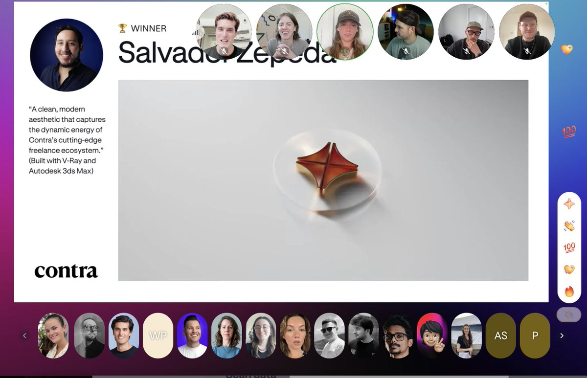 Seeing all the amazing work that came out of <a href="/contra/">Contra</a>'s  first ever hackathon makes me so excited for many more to come!

Stay creative my friends 👋