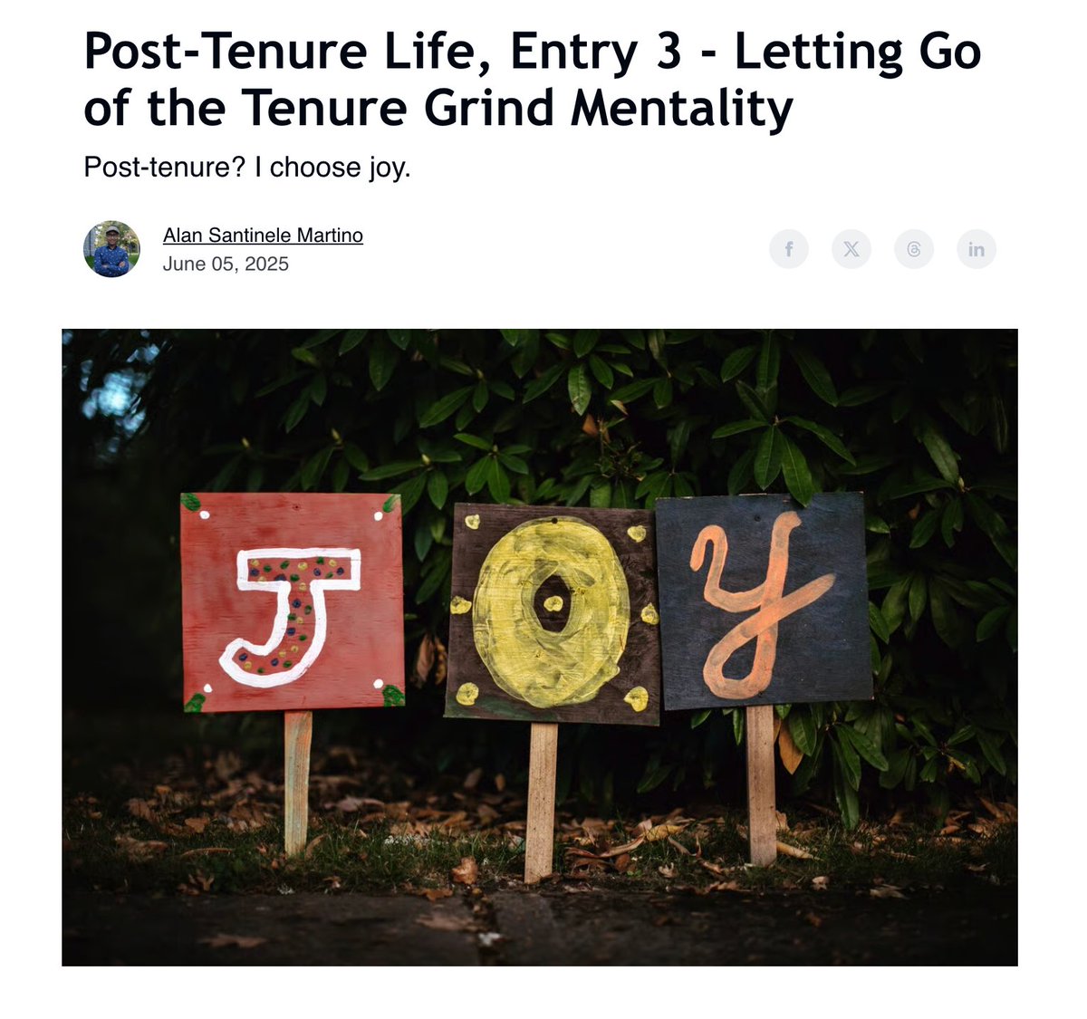 Post-tenure surprise: the grind mentality doesn’t vanish when you get the letter. I kept hustling like I still had something to prove. Slowly learning to replace deadlines with delight. The grind got me tenure. But it won’t get me joy. alans-newsletter-844318.beehiiv.com/p/post-tenure-…