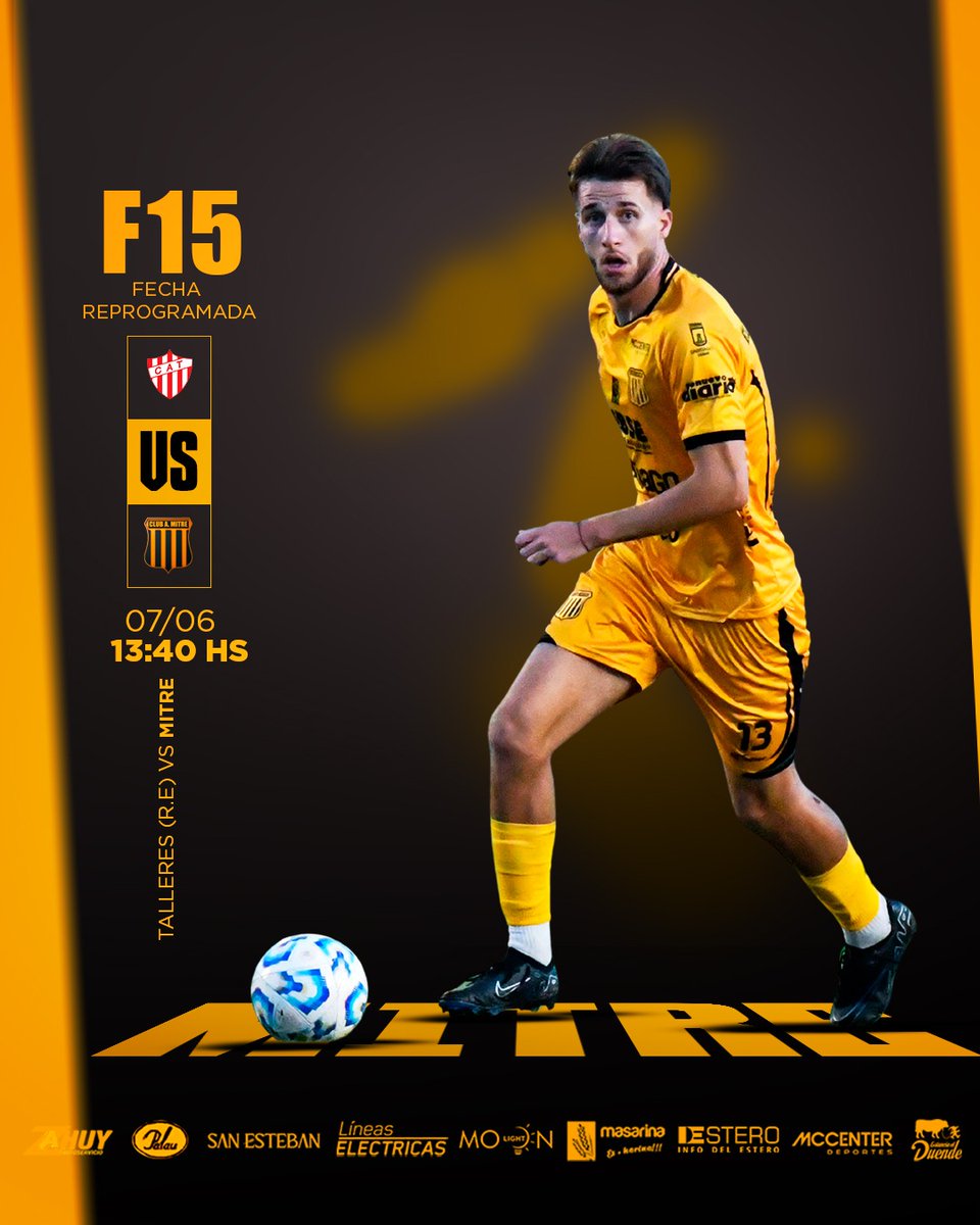 📢 ¡Próximo partido! 💛🖤

🗓️ Talleres (R.E.) 🆚 Mitre 
🕒 Hora: 13:40 hs
🏟️ Estadio: Pablo Comelli

#VamosMitre
