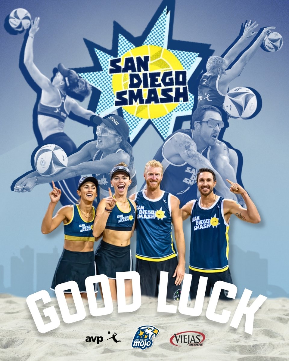 wishing the reigning <a href="/avpbeach/">AVP</a> champions San Diego Smash best of luck as they hit the sand at @viejasarena this weekend! 🏖️

we’re cheering you on June 6–7 as you rep San Diego — go SMASH that competition! 💥🌊