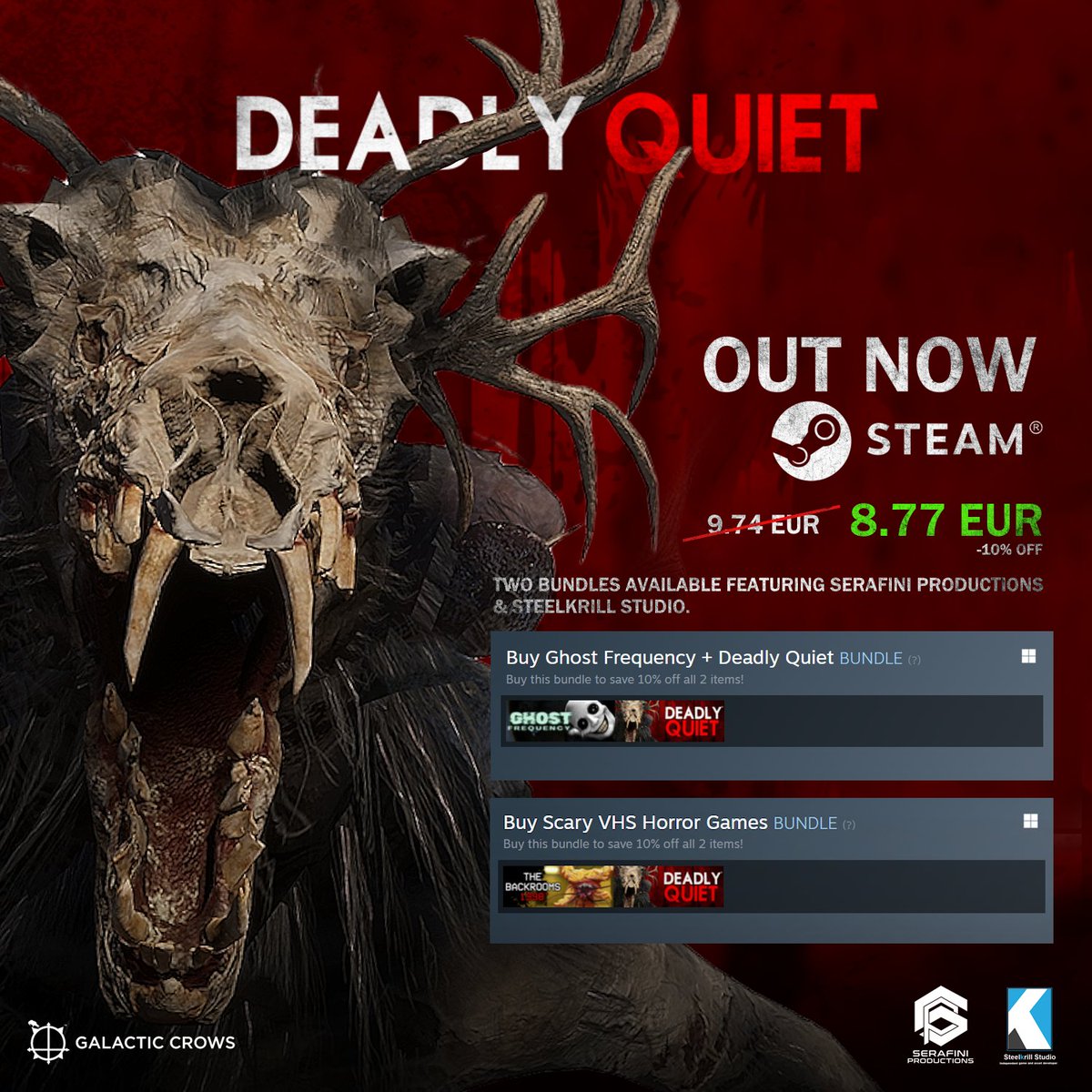 Deadly Quiet - Wishlist on Steam (@gamedeadlyquiet) on Twitter photo Deadly Quiet is out with a 10% off, 3 patches, deployed, just getting started ;)
Two bundles with <a href="/UNFOLLOW_GAME/">Serafini Productions | Wishlist BrokenLore</a> and <a href="/steelkrill/">Steelkrill 🔪🦐 | Horror Game Dev</a> are available as well.
Thanks a lot.
Buy now: store.steampowered.com/app/3419130/De… Deadly Quiet is out with a 10% off, 3 patches, deployed, just getting started ;)
Two bundles with <a href="/UNFOLLOW_GAME/">Serafini Productions | Wishlist BrokenLore</a> and <a href="/steelkrill/">Steelkrill 🔪🦐 | Horror Game Dev</a> are available as well.
Thanks a lot.
Buy now: store.steampowered.com/app/3419130/De…