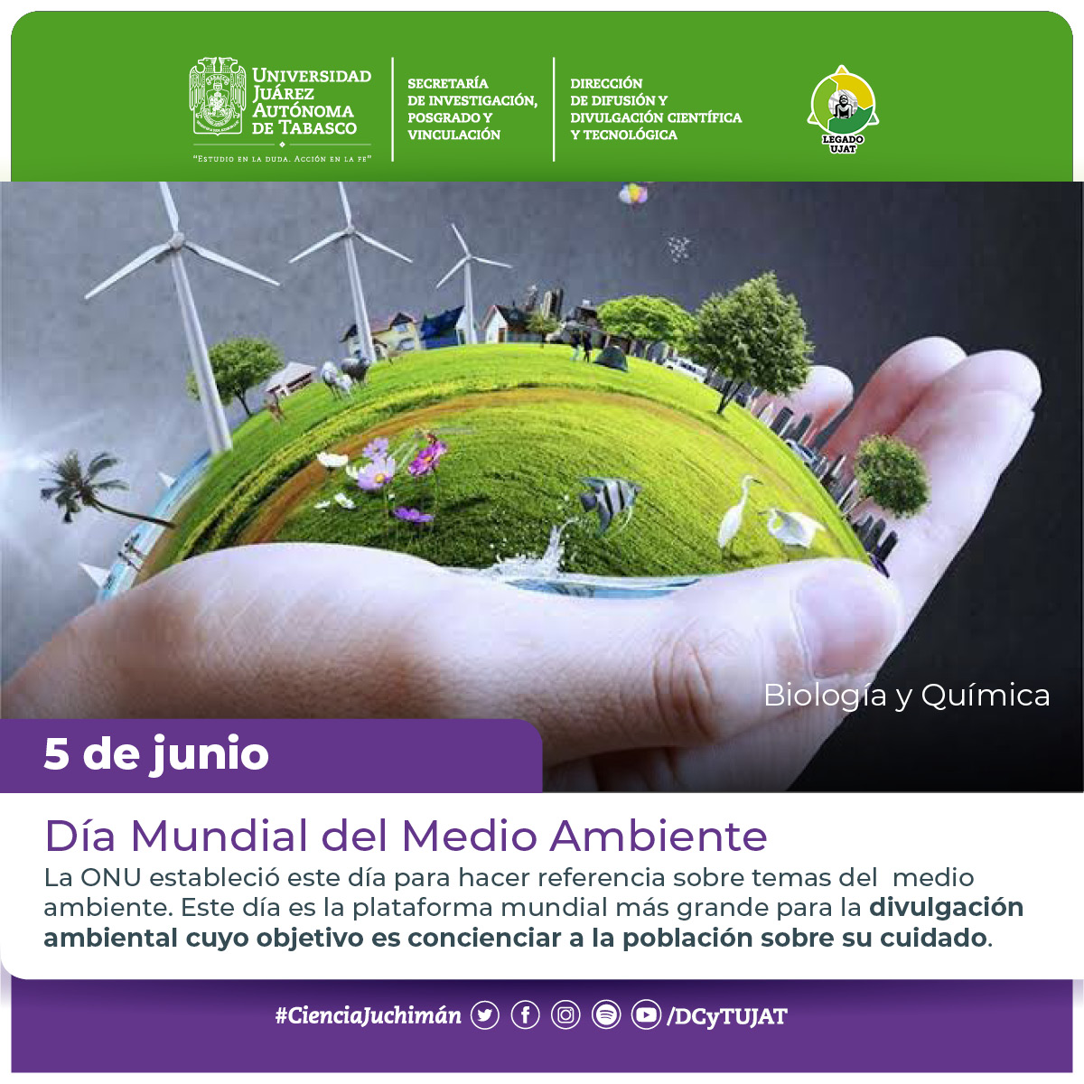 Hoy es el Día Mundial del Medio Ambiente
🌎🪺🦜🌱🌊
🗓️ #UnDíaComoHoy 
#EfemeridesCientificas #UJAT #efemerides #CienciaJuchiman