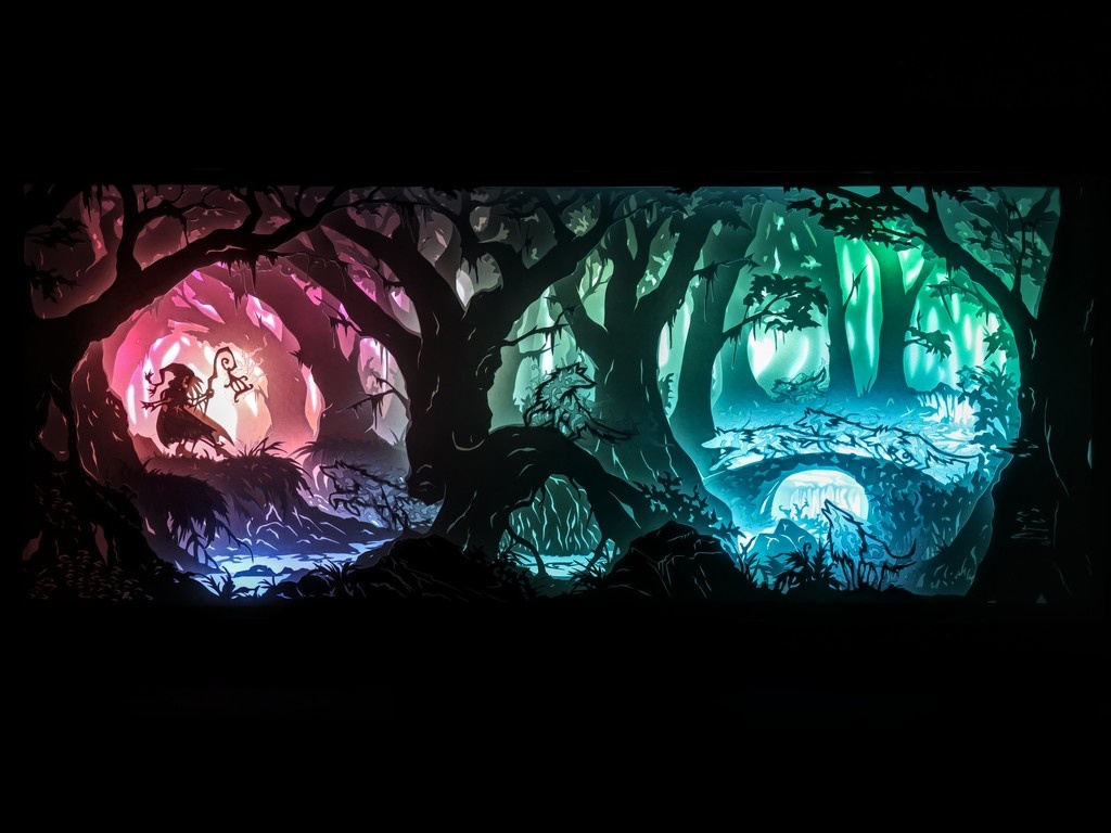 "Völva Vargaldar"
(Old Norse translates to: Witch of the Wolf Age)
6x14" Original Oneiroframe
Hand cut layered paper and vellum lit with programmed NeoPixel LEDs
.
Available!
shorturl.at/H0sZy