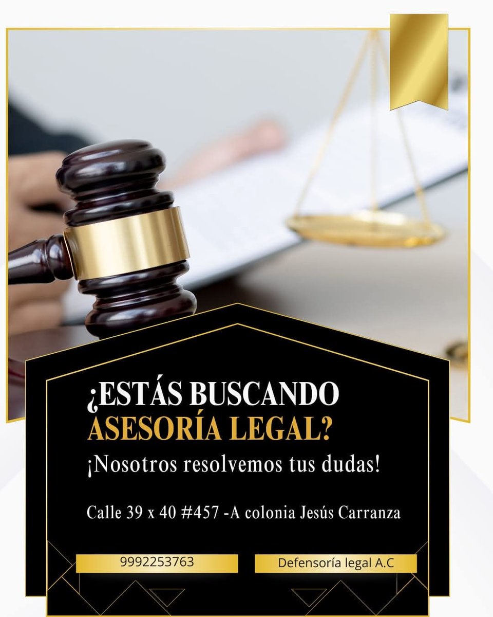 joelku1's tweet photo. ¿Tienes un asunto legal sin resolver?
En Defensoría Legal A.C. te ofrecemos atención jurídica profesional, honesta y sin engaños.
 Calle 39 x 40 #457-A, Col. Jesús Carranza, Mérida, Yucatán.
📞 Contáctanos y deja tu caso en manos expertas.
9992253763. https://t.co/UBcYxrylZN