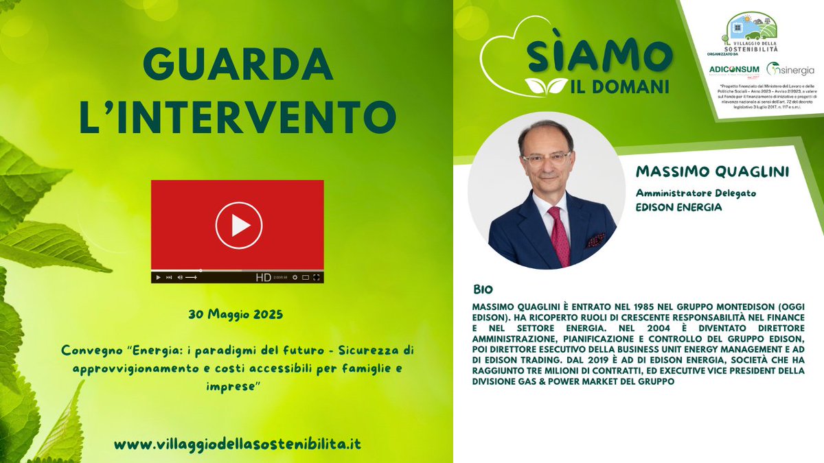 ADICONSUM NAZIONALE (@adiconsum) on Twitter photo 📽️E' ora disponibile sul canale <a href="/YouTube/">YouTube</a> di #Adiconsum 🗣️l'intervento di Massimo Quaglini, AD di <a href="/Edison4Gov/">Edison4Gov</a>  al Convegno ""Energia: i paradigmi del futuro-Sicurezza di approvvigionamento e costi accessibili per famiglie e imprese" del #VillaggiodellaSostenibilità
"Importante una 📽️E' ora disponibile sul canale <a href="/YouTube/">YouTube</a> di #Adiconsum 🗣️l'intervento di Massimo Quaglini, AD di <a href="/Edison4Gov/">Edison4Gov</a>  al Convegno ""Energia: i paradigmi del futuro-Sicurezza di approvvigionamento e costi accessibili per famiglie e imprese" del #VillaggiodellaSostenibilità
"Importante una