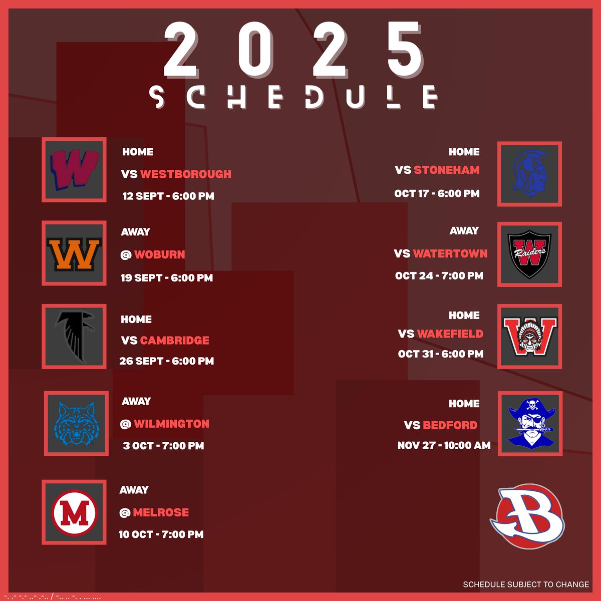 Here is our 2025 Season Schedule! Cant wait to get started