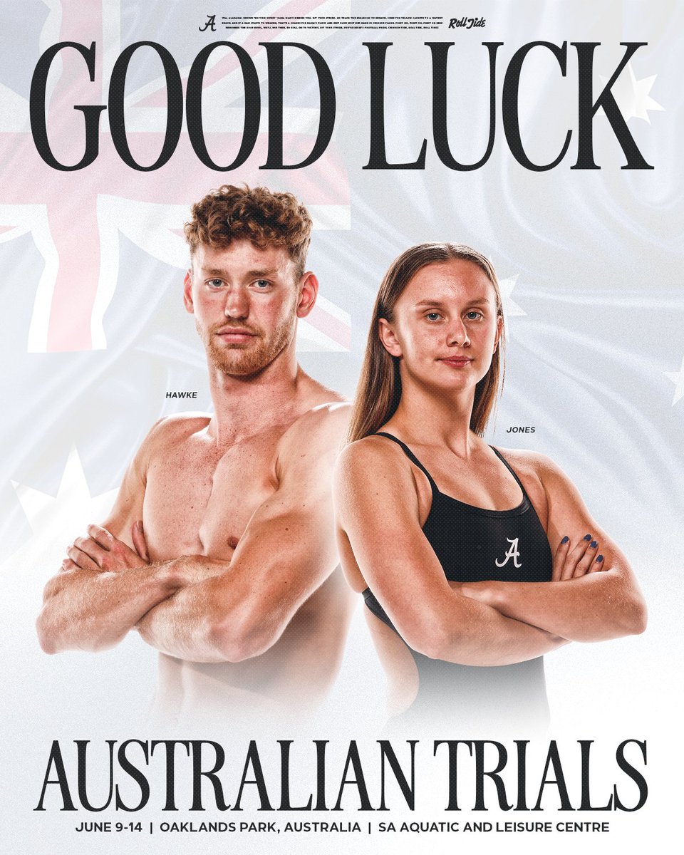 AlabamaSwimDive's tweet image. Good luck to Charlie Hawke and Emily Jones as the UA duo opens the Australian Trials tomorrow 🔥
#RollTide
