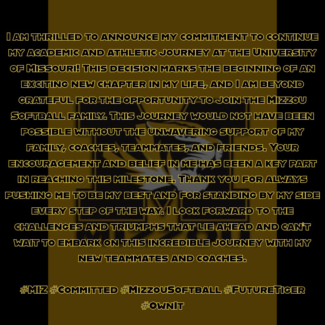 Jaley James (@jaleyjames) on Twitter photo 🖤💛GOD’S PLAN💛🖤
Big thank you to the coaches for this opportunity!!
<a href="/CoachLarissaA/">Larissa Anderson</a> <a href="/CoachJayGwyn/">Assistant Softball Coach, MIZZOU</a> <a href="/CoachBella42/">Bella Norton</a> <a href="/HaffMary/">Mary Haff</a> 🖤💛GOD’S PLAN💛🖤
Big thank you to the coaches for this opportunity!!
<a href="/CoachLarissaA/">Larissa Anderson</a> <a href="/CoachJayGwyn/">Assistant Softball Coach, MIZZOU</a> <a href="/CoachBella42/">Bella Norton</a> <a href="/HaffMary/">Mary Haff</a>