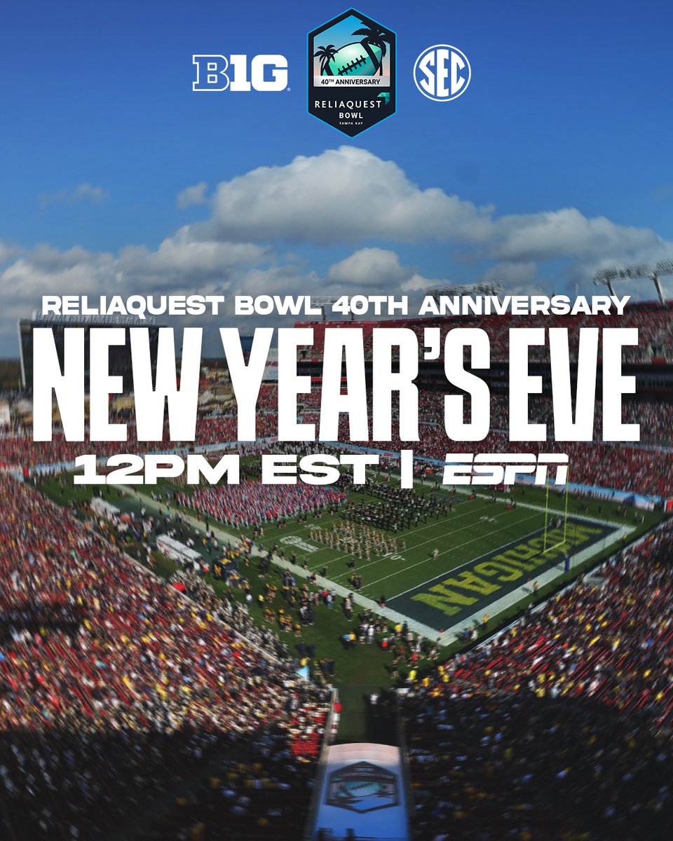 💥 40 YEARS OF IMPACT.

ReliaQuest Bowl 2025 kicks off at 12PM on New Year’s Eve. 

Big hits. Big stakes. Who’s got next? 👇

#ReliaQuestBowl #NYEGame #BuiltDifferent #40YearsStrong