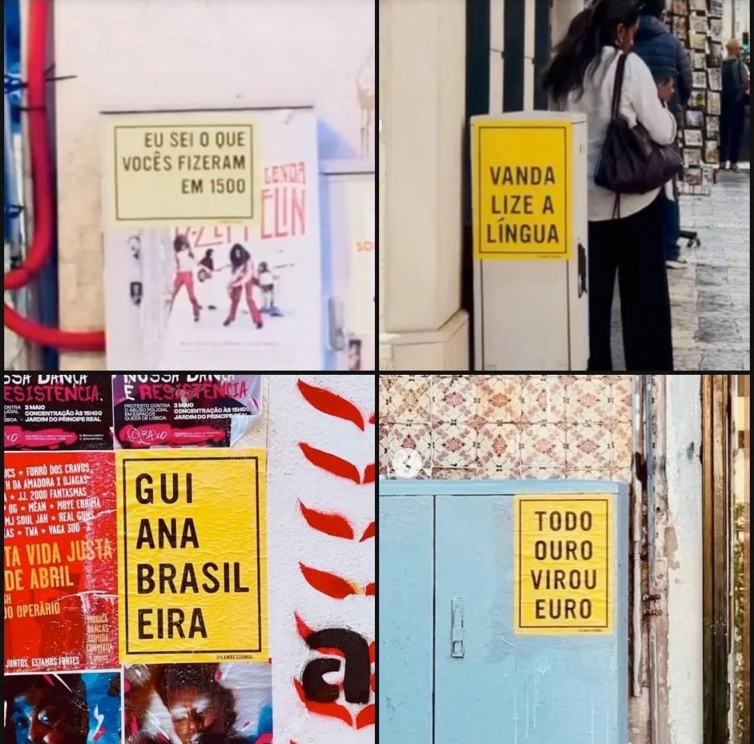 🇵🇹 | Nas ruas de Portugal, ativistas de extrema-esquerda brasileira colam cartazes anti-portuguezes e mensagem de ódio à portugalidade.

O lobby brasileiro é uma ameaça à soberania de Portugal.