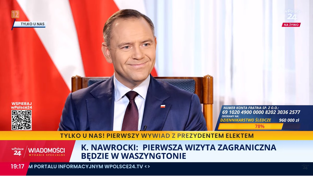 Pan A.D. 🇵🇱 (@adreverse) on Twitter photo Prezydent elekt <a href="/NawrockiKn/">Karol Nawrocki</a> udziela właśnie pierwszego wywiadu, dla <a href="/wPolscepl/">wPolsce24 🇵🇱 #TuJestPolska</a>:
Pytanie dziennikarza: "Pierwsze słowa do Donalda Tuska, bo już ustaliliśmy, że do spotkania dojdzie?"
K. Nawrocki: "Do zobaczenia" 😄 Prezydent elekt <a href="/NawrockiKn/">Karol Nawrocki</a> udziela właśnie pierwszego wywiadu, dla <a href="/wPolscepl/">wPolsce24 🇵🇱 #TuJestPolska</a>:
Pytanie dziennikarza: "Pierwsze słowa do Donalda Tuska, bo już ustaliliśmy, że do spotkania dojdzie?"
K. Nawrocki: "Do zobaczenia" 😄