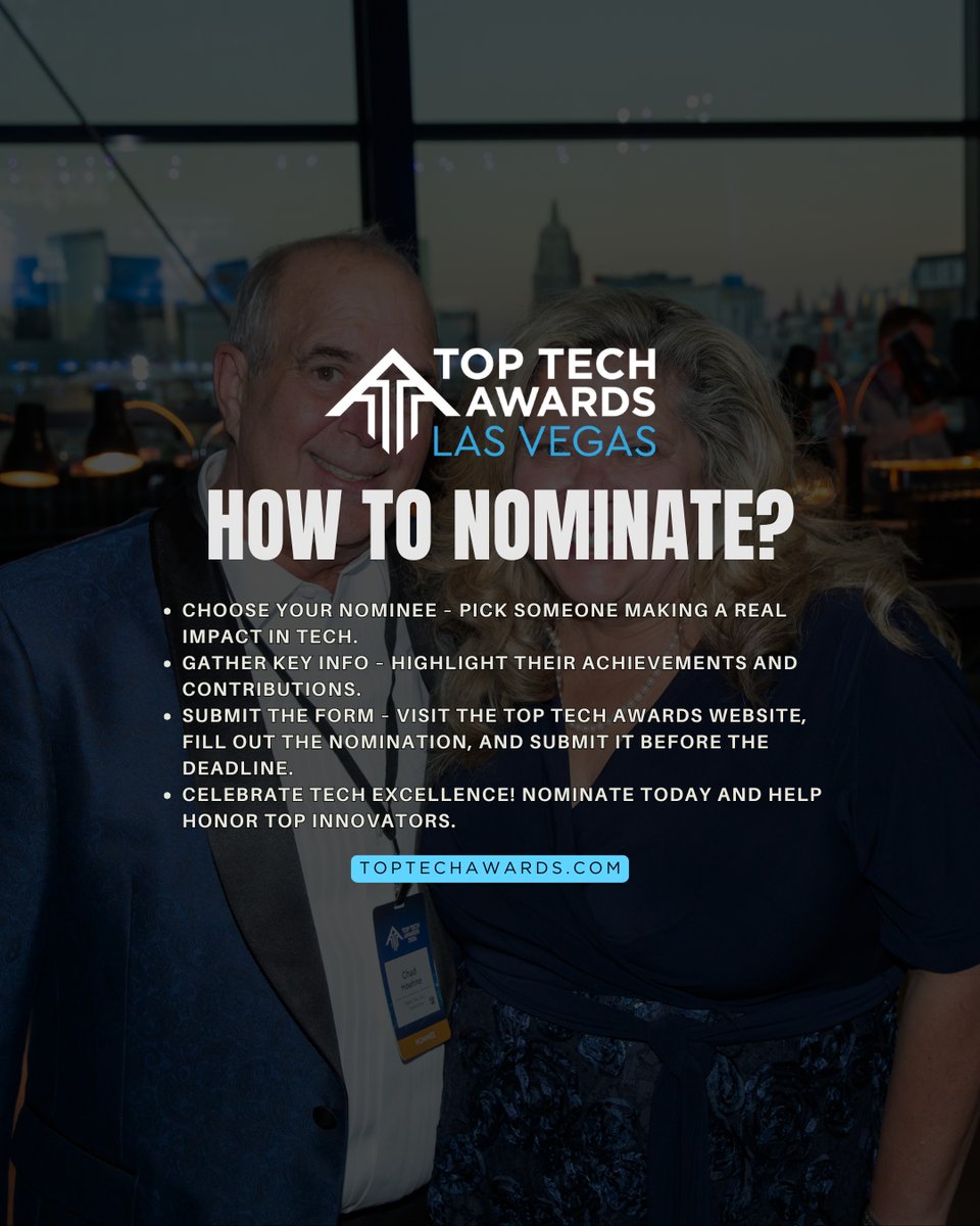 Final week to submit your nominations! The 2025 Las Vegas Top Tech Awards nomination window closes on June 13. Help us recognize the brightest minds in tech—nominate today!

Nominate now:bit.ly/2V6e6lV

#TopTechVegas #TTAVegas #TTAVegas25 #TopTech2025 #TTALasVegas