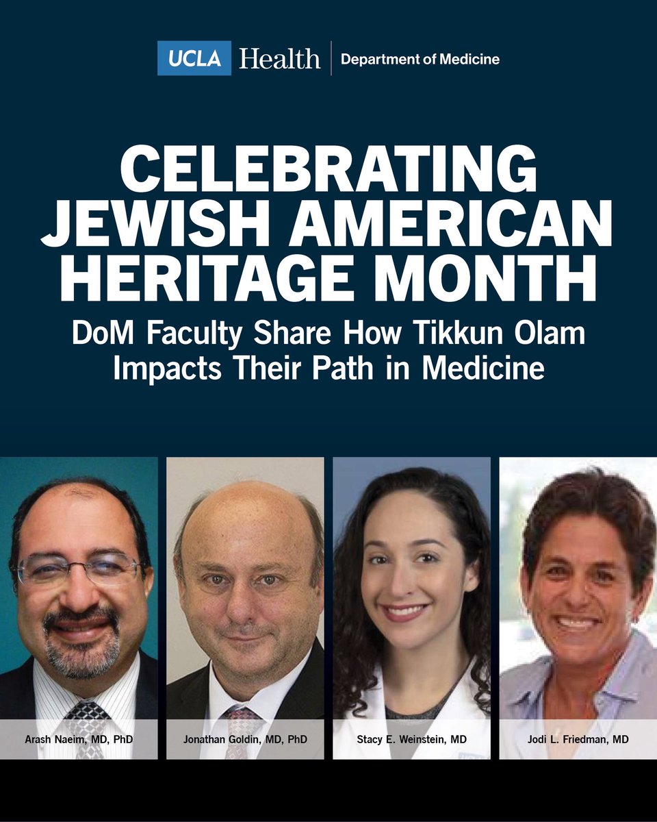 In recognition of Jewish American Heritage Month, we spoke with four DoM faculty about how the Jewish value of tikkun olam--repairing the world--has shaped their journeys in medicine, from patient care and mentorship to research and education.

Read here: uclahs.fyi/3ZHWdvU