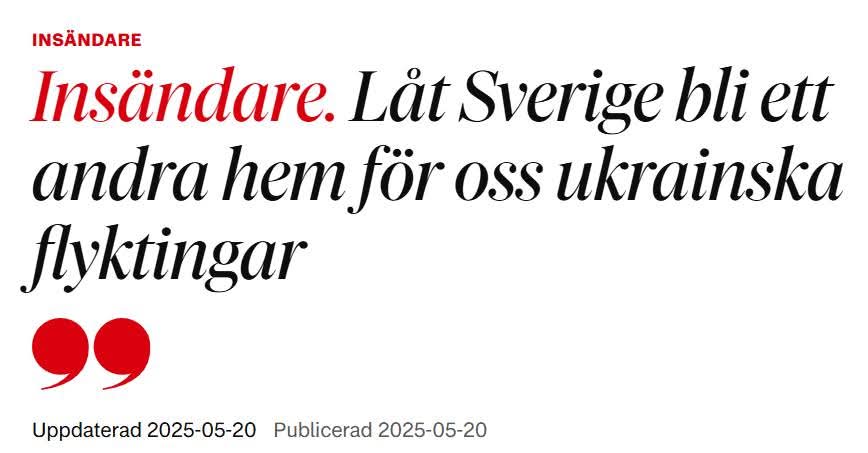 nordengrip's tweet image. För ett tag sedan publicerades den här insändaren i Dagens Nyheter och jag har totalt missat den, eftersom jag har befunnit mig i just Ukraina.
De säger att cirka 45 000 ukrainare i Sverige, som flytt efter Rysslands fullskaliga invasion, har skapat nya liv här – de arbetar,…