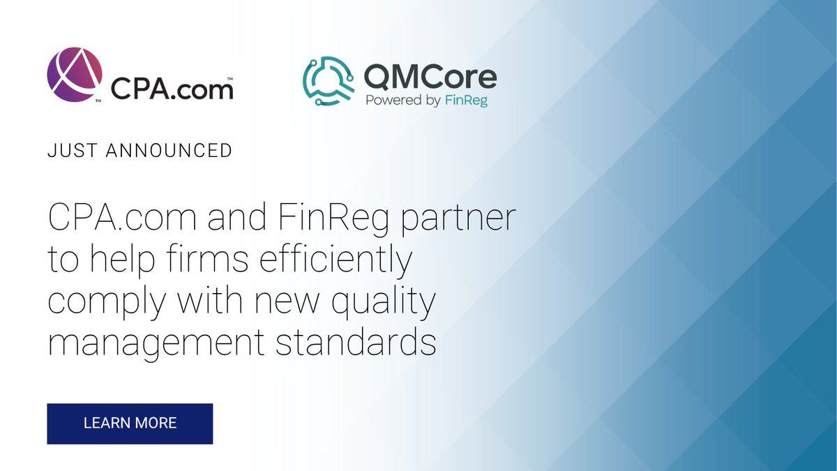 CPA.com and FinReg Global Solutions have partnered to connect firms with QMCore, a comprehensive solution that helps firms effectively and efficiently comply with new audit quality management standards. 
🔗Learn more. cpa.com/news/cpacom-an…