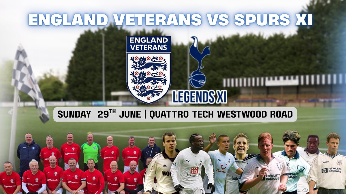 𝙀𝙣𝙜𝙡𝙖𝙣𝙙 𝙑𝙚𝙩𝙚𝙧𝙖𝙣𝙨 𝙫𝙨 𝙎𝙥𝙪𝙧𝙨 𝙇𝙚𝙜𝙚𝙣𝙙𝙨 📆

We are delighted to be hosting <a href="/EnglandVetsFc/">Andrew Cranch</a> vs <a href="/SpursOfficial/">Tottenham Hotspur</a> Legends on the 29th June.

Get your tickets using the link below! ⬇️

stivestownfc.ktckts.com/event/spursven…